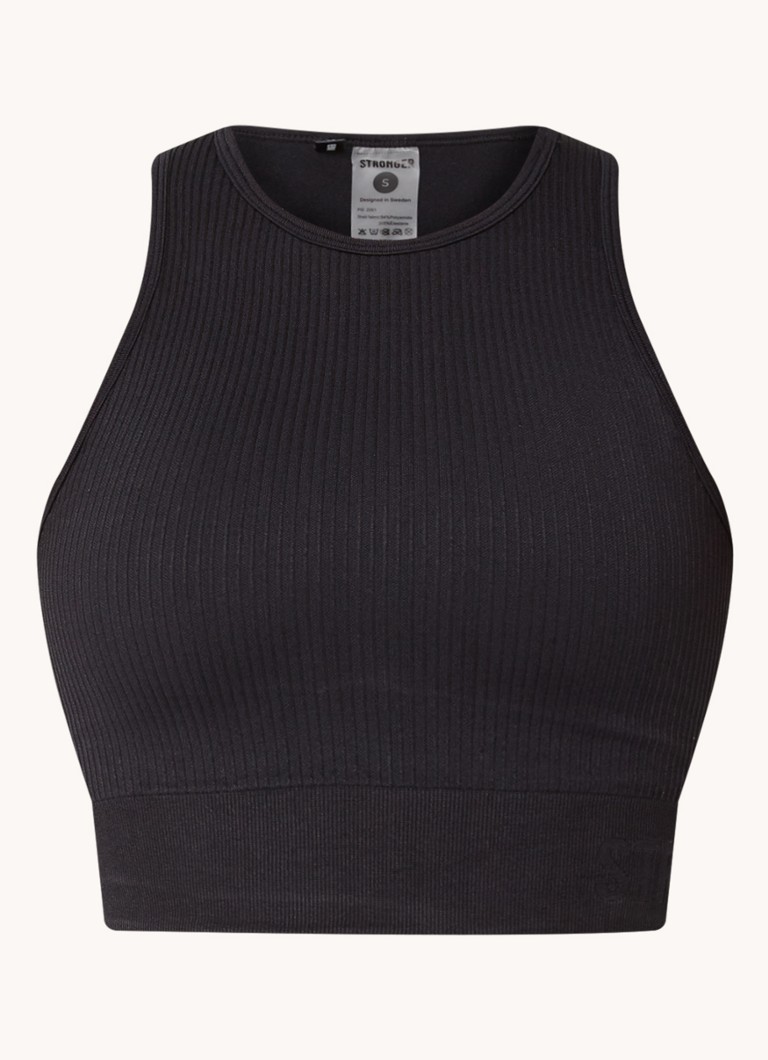 STRONGER Dames Embrace cropped trainingstop met ribstructuur in de kleur Zwart, maat: XS