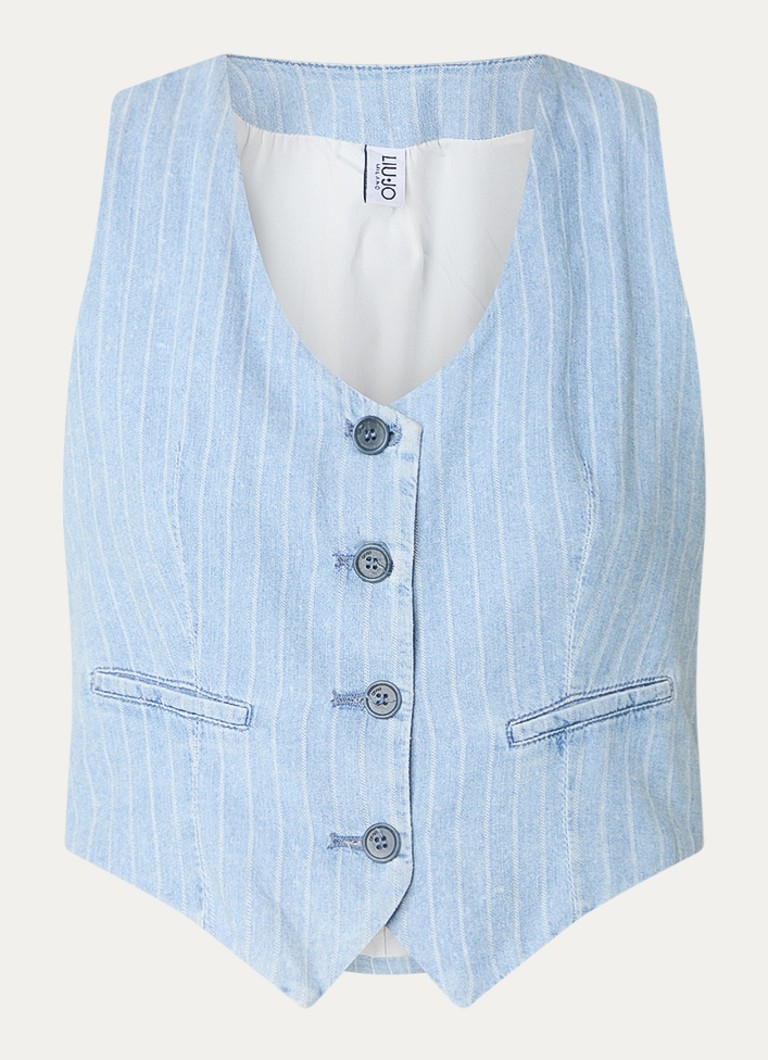 Liu Jo Dames Cropped gilet met krijtstreep en V-hals in de kleur Indigo