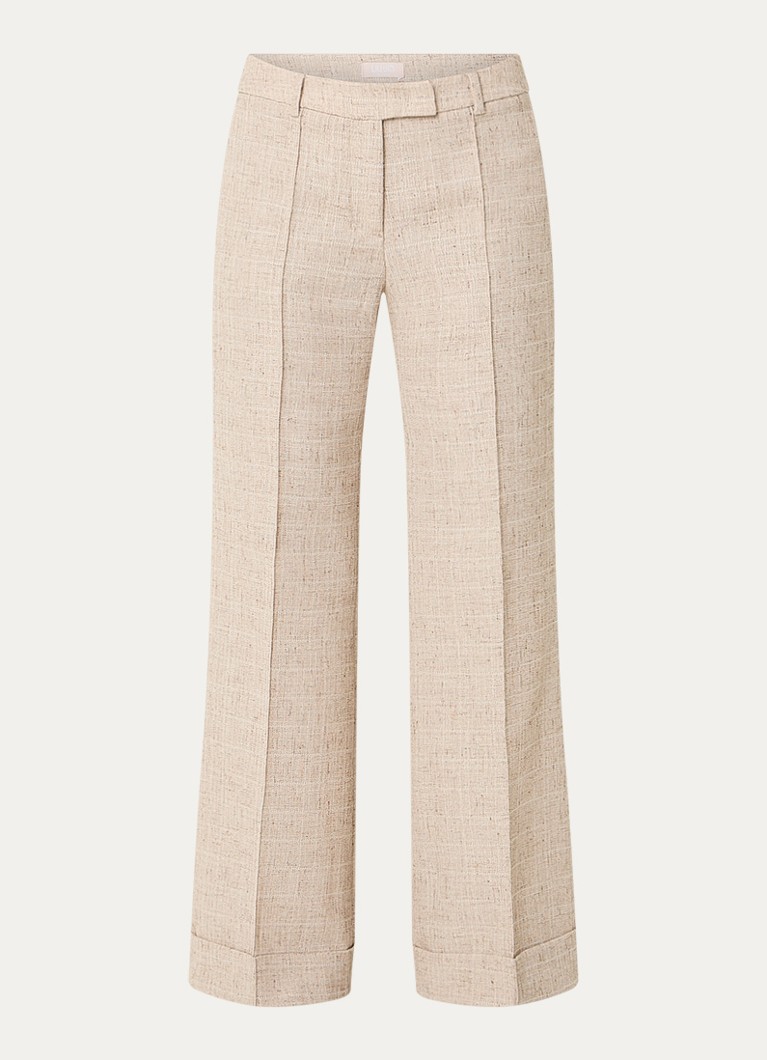 Liu Jo Dames High waist wide fit pantalon met gemêleerd dessin in de kleur Beige