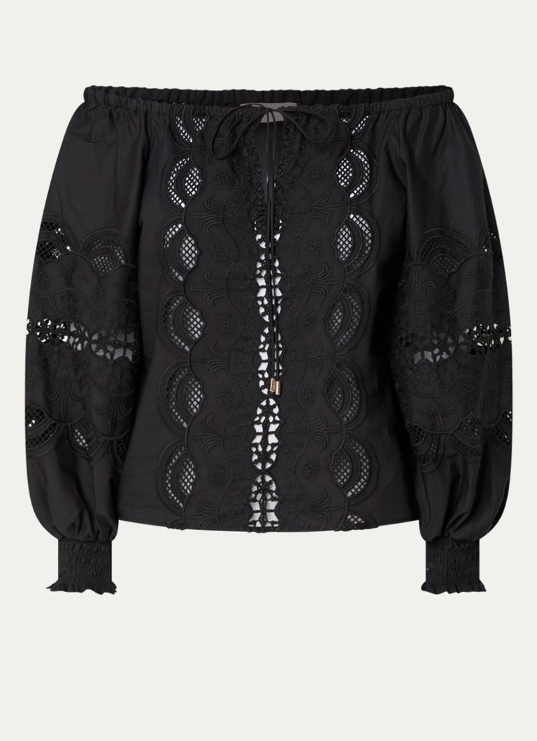 Liu Jo Dames Off-shoulder top met opengewerkt dessin in de kleur Zwart