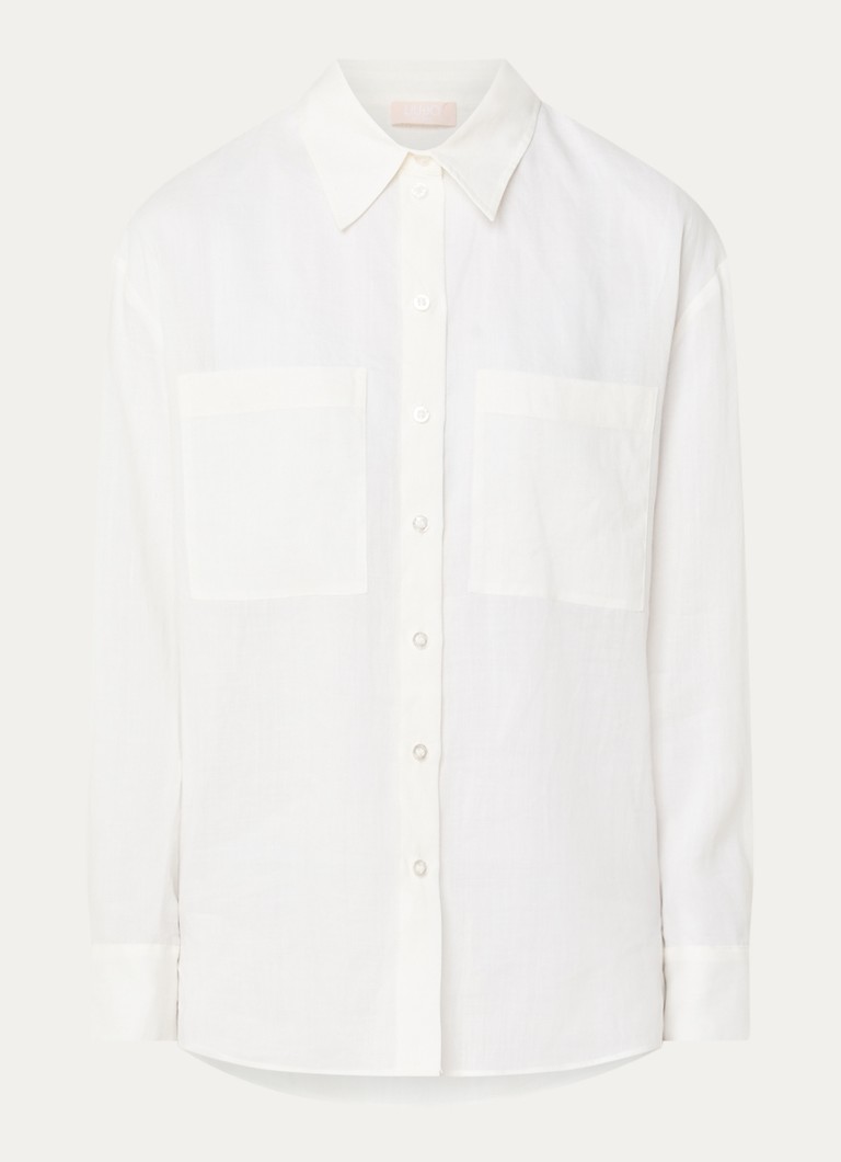 Liu Jo Dames Blouse van linnen met borstzakken in de kleur Gebroken wit
