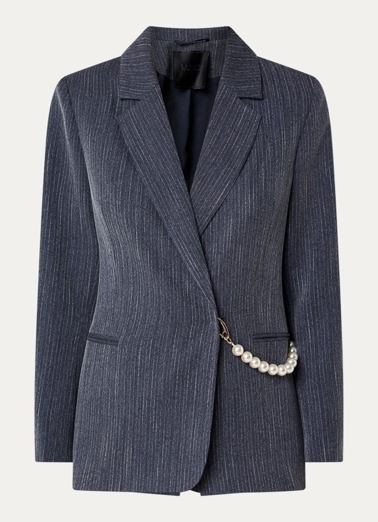 Liu Jo Dames Blazer met imitatieparels en paspelzakken in de kleur Donkerblauw