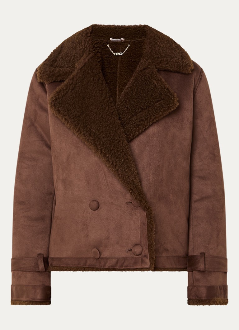 Liu Jo Dames Double-breasted lammy coat van imitatiesuède met teddy voering in de kleur Chocoladebruin