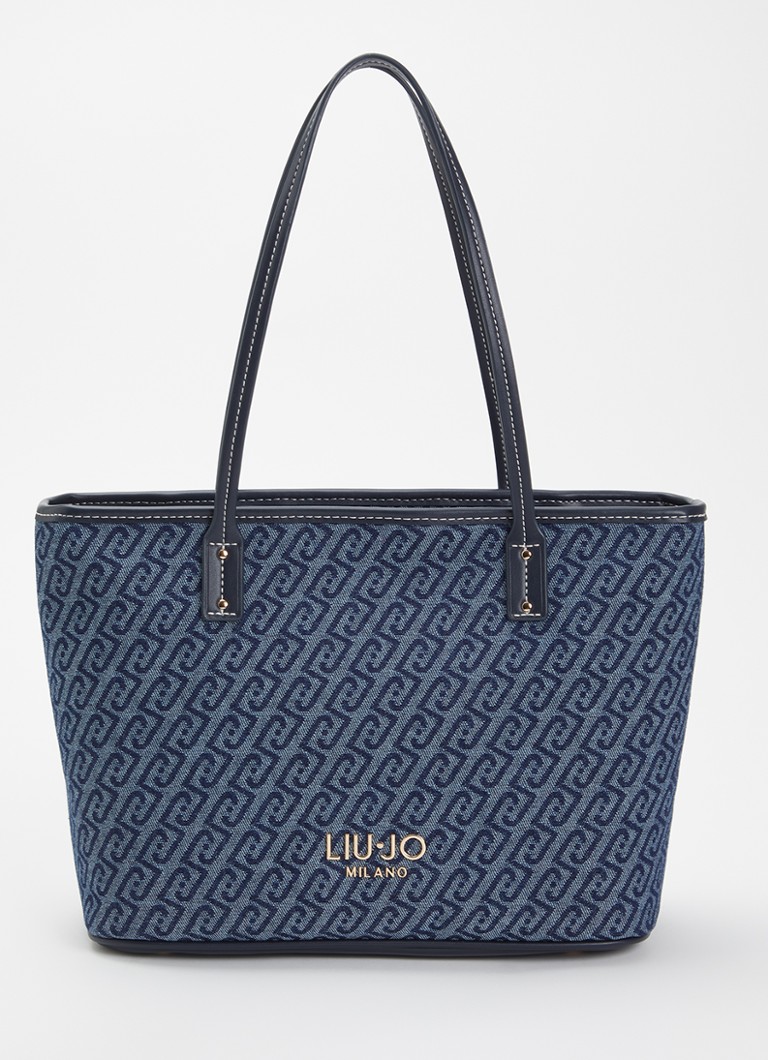 Liu Jo Dames Shopper van denim met logoprint in de kleur Donkerblauw