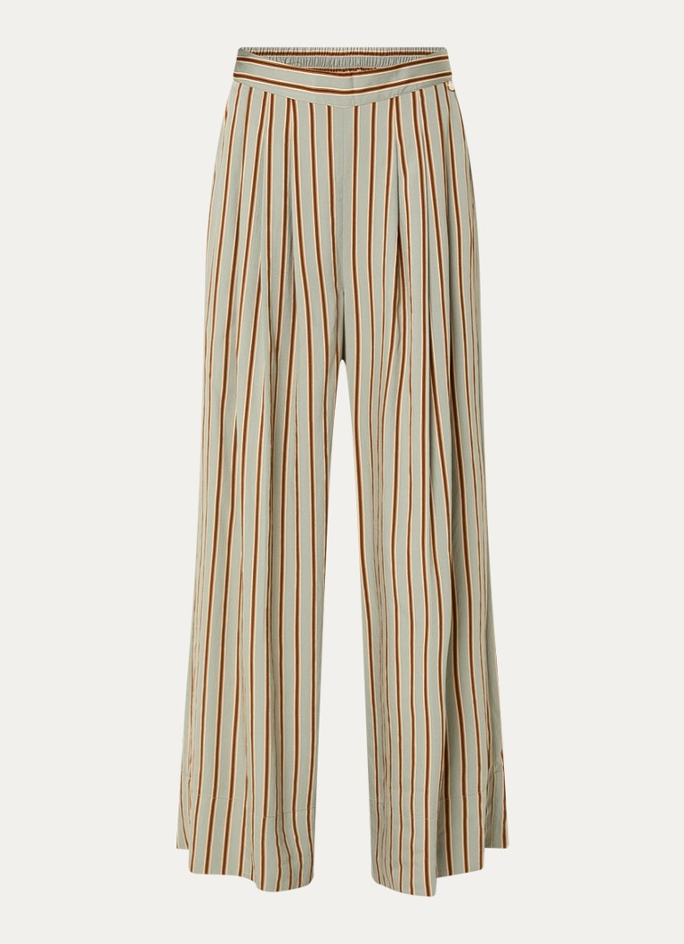 Liu Jo Dames High waist wide fit palazzobroek met streepprint en steekzakken in de kleur Lindegroen