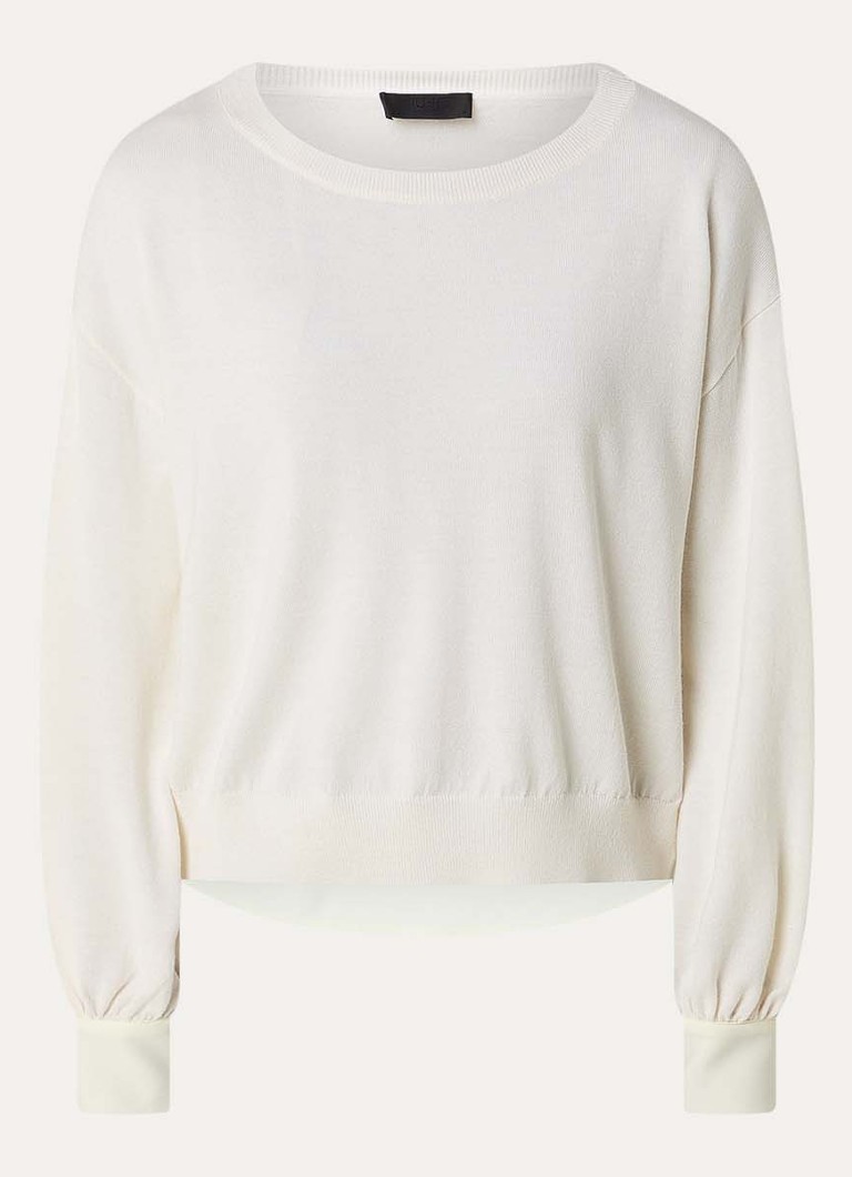 Liu Jo Dames Fijngebreide pullover van wol met ronde hals in de kleur Gebroken wit