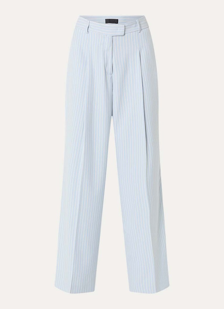 Liu Jo Dames High waist straight fit pantalon met streepprint en lurex in de kleur Lichtblauw