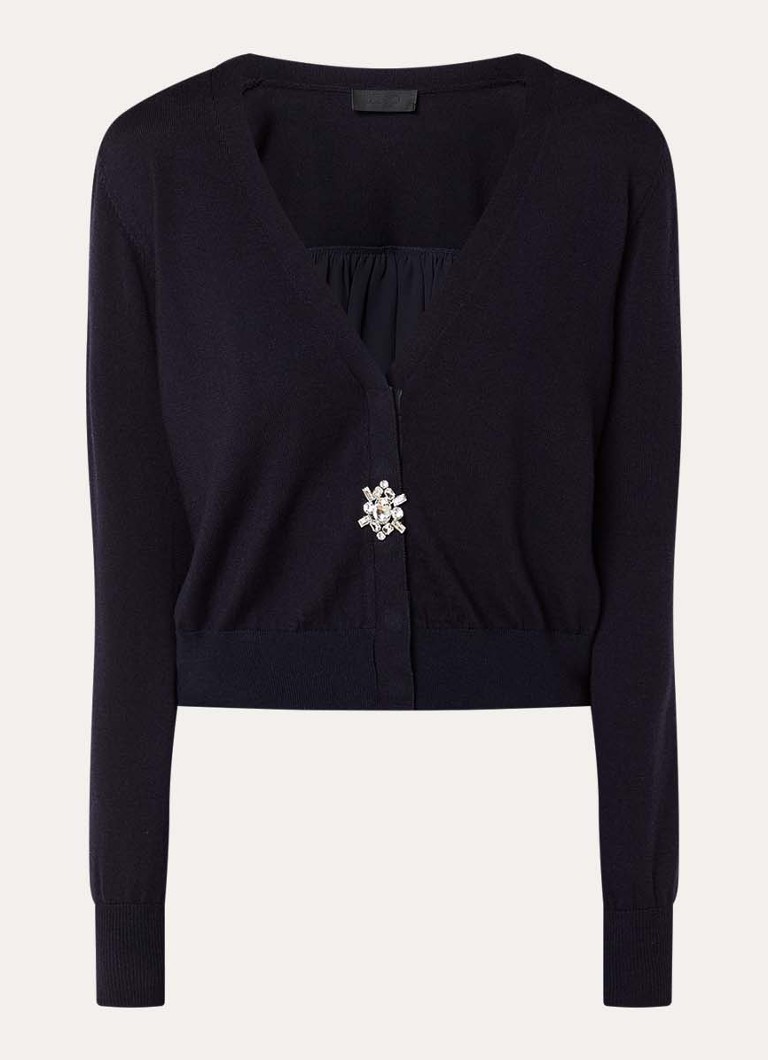 Liu Jo Dames Fijngebreid vest van wol met strass in de kleur Donkerblauw