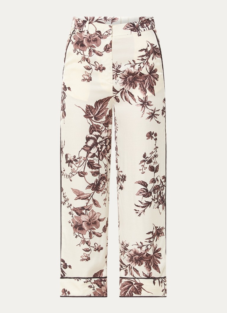 Liu Jo Dames High waist straight fit pantalon met bloemenprint in de kleur Gebroken wit