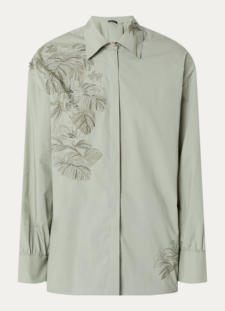 Liu Jo Dames Camicia blouse met print en strass in de kleur Olijfgroen