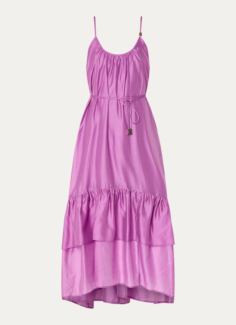 Liu Jo Dames Maxi jurk met strikceintuur en volant in de kleur Roze