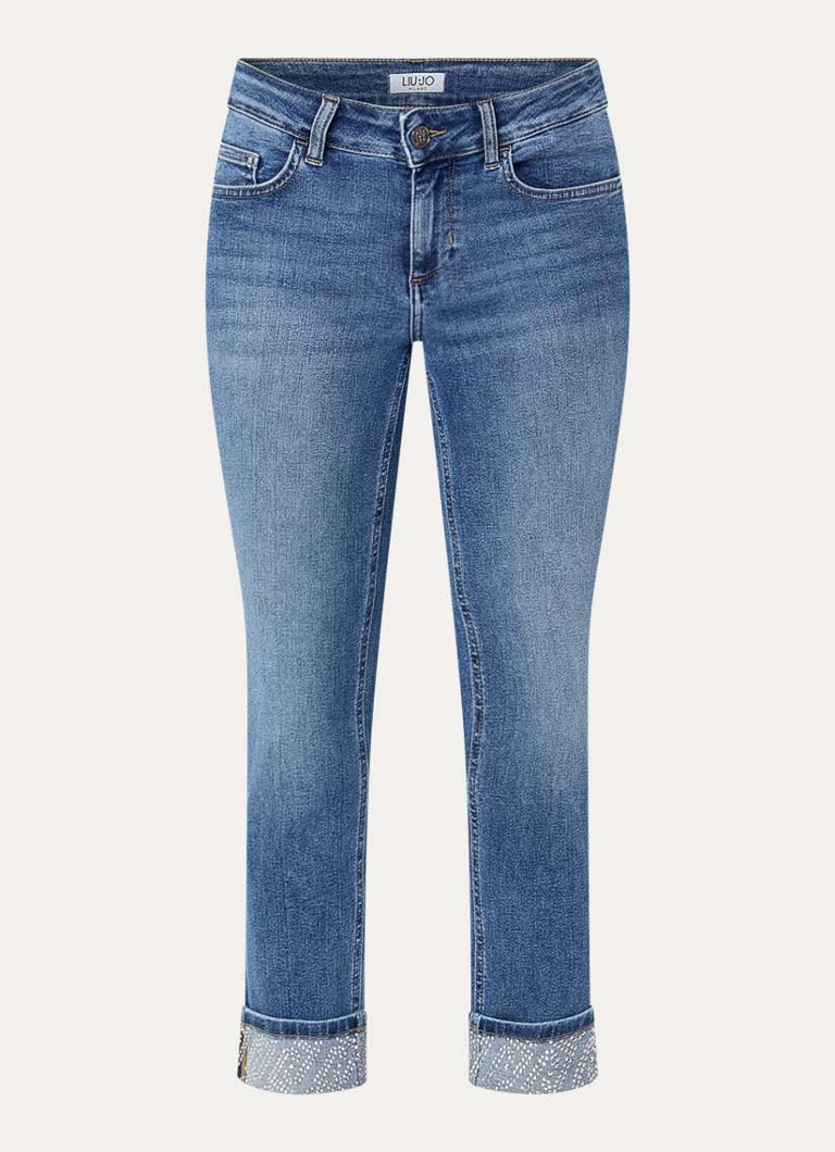Liu Jo Dames Monroe mid waist cropped slim fit jeans met strass in de kleur Indigo
