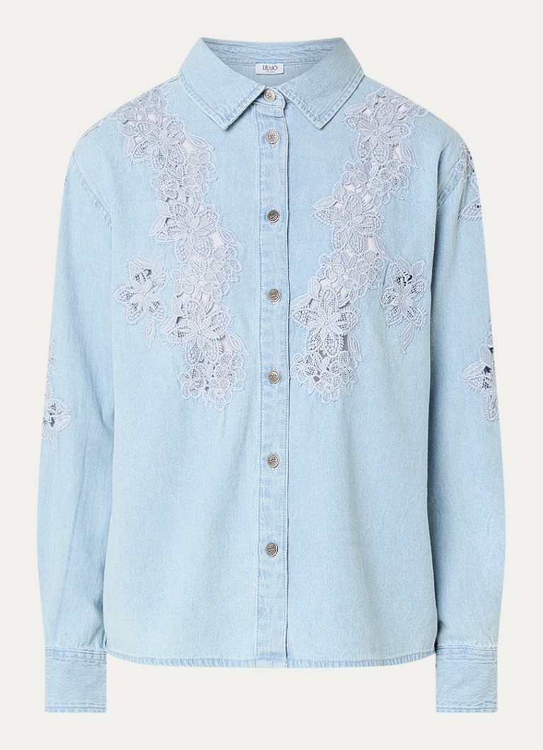 Liu Jo Dames Blouse van chambray met broderie in de kleur Indigo