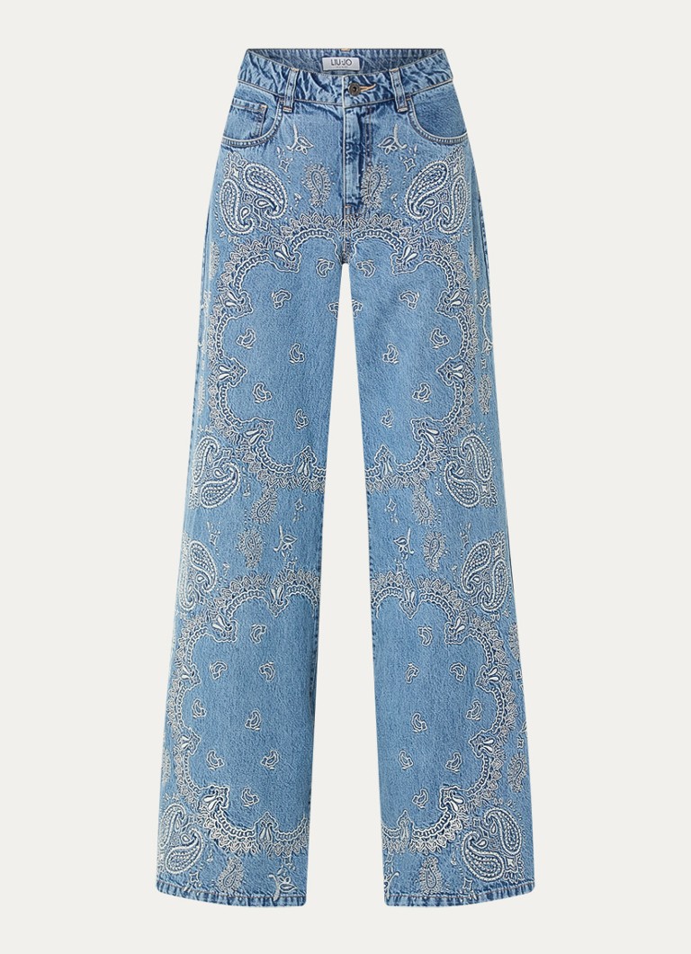 Liu Jo Dames High waist wide leg jeans met borduring in de kleur Indigo