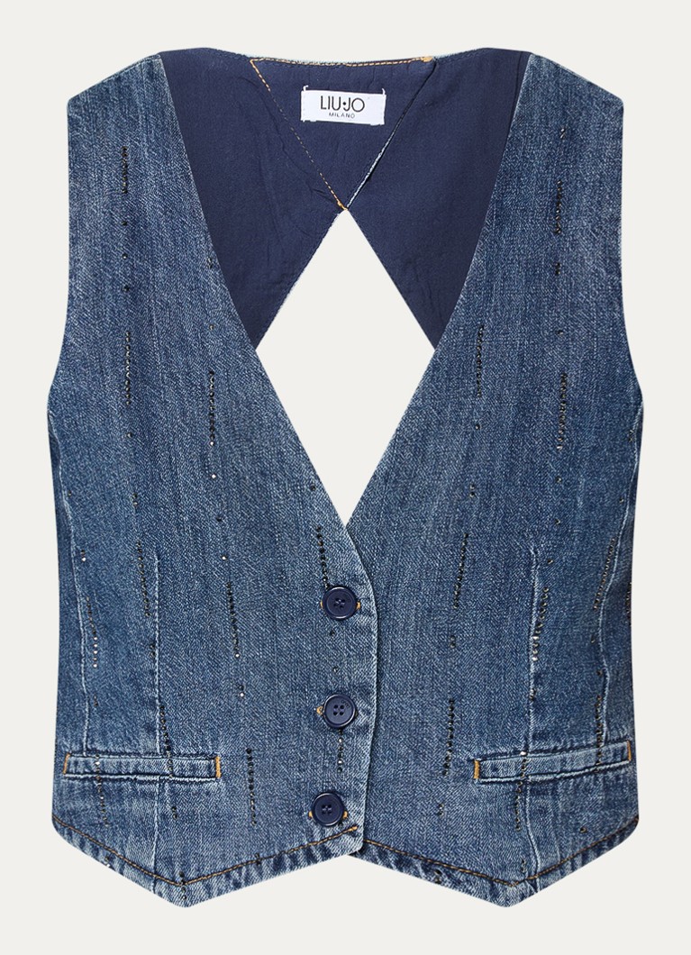 Liu Jo Dames Gilet van denim met strass in de kleur Indigo