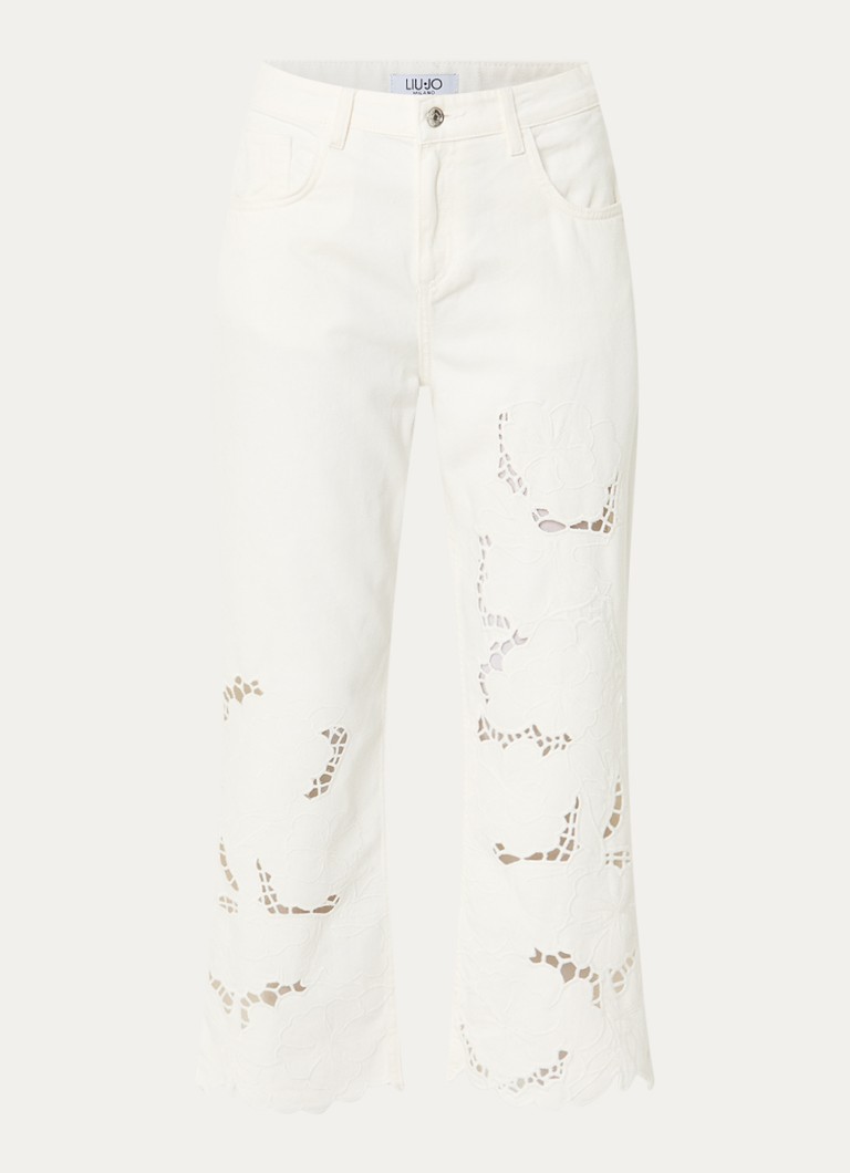 Liu Jo Dames High waist straight leg jeans met broderie in de kleur Wit