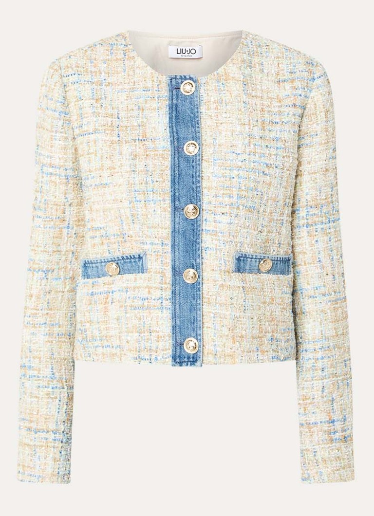 Liu Jo Dames Jack met tweed-look en sierknopen in de kleur Creme
