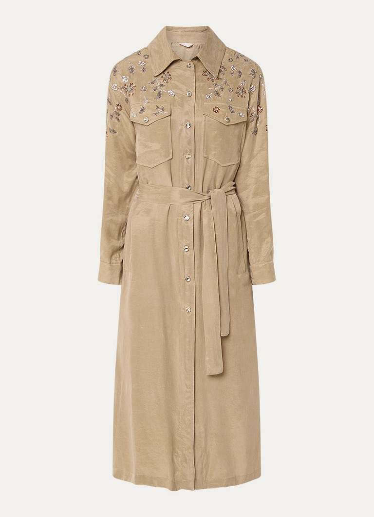 Liu Jo Dames Midi blousejurk met strass en borstzakken in de kleur Zand