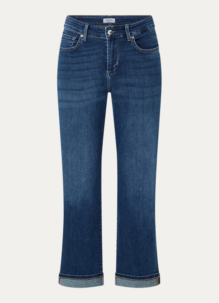 Liu Jo Dames High waist straight fit jeans met donkere wassing en strass in de kleur Indigo
