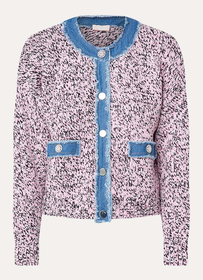 Liu Jo Dames Grofgebreid vest met details van denim in de kleur Roze