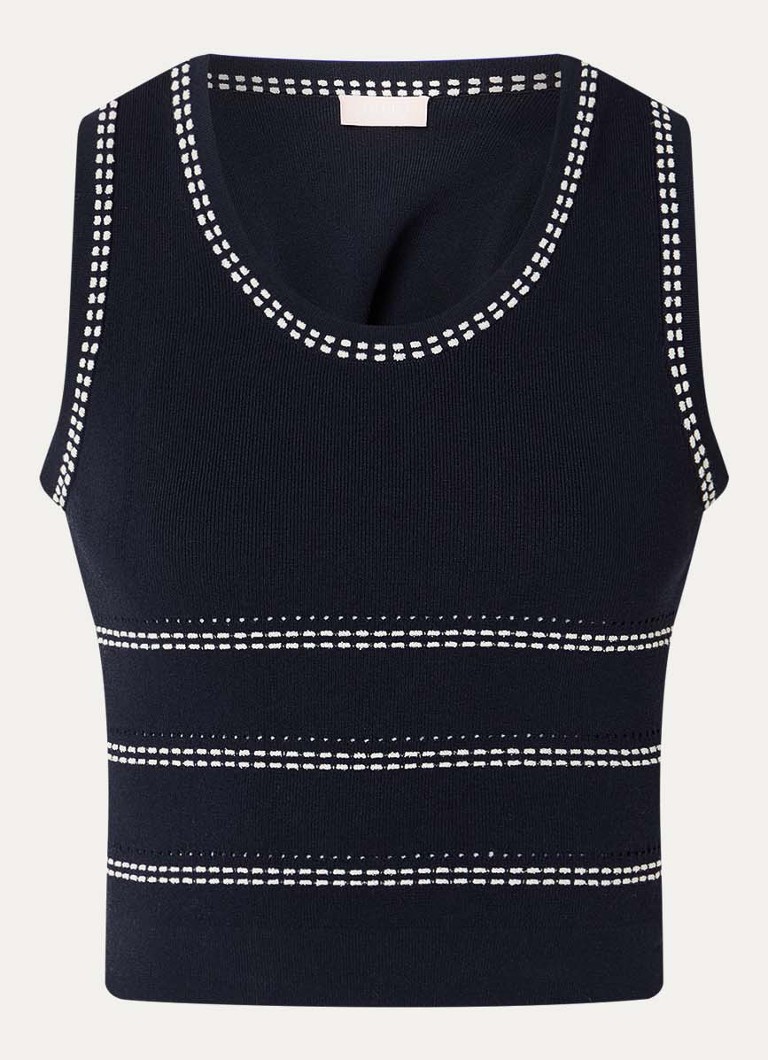 Liu Jo Dames Fijngebreide crop top met borduring in de kleur Donkerblauw