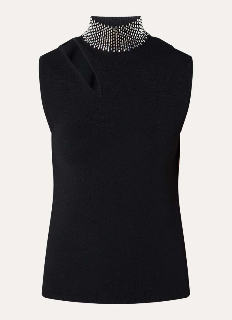 Liu Jo Dames Fijngebreide top met strass en cut-out detail in de kleur Zwart