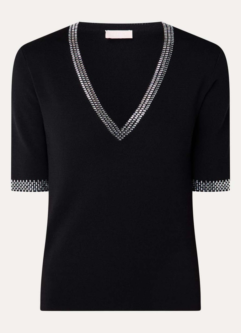Liu Jo Dames Top met strass en V-hals in de kleur Zwart