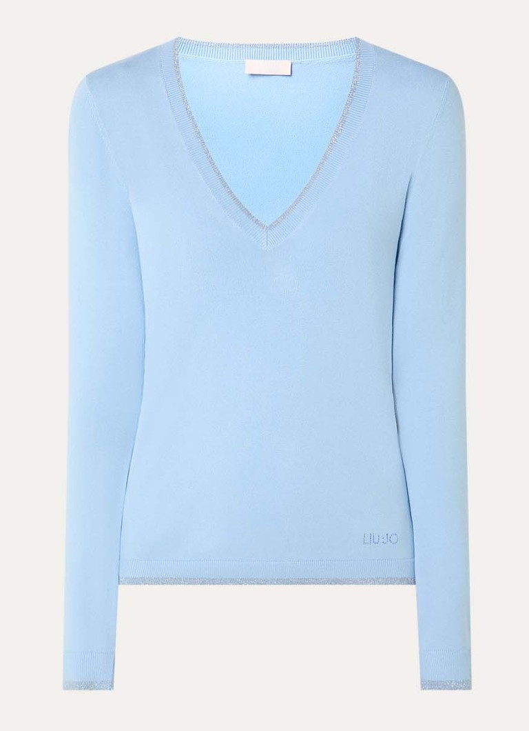 Liu Jo Dames Fijngebreide pullover met strass in de kleur Lichtblauw