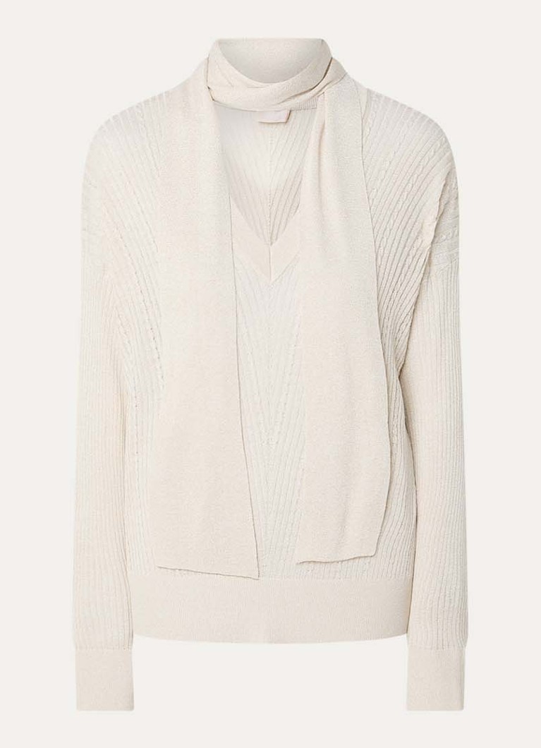 Liu Jo Dames Ribgebreide pullover met sjaalkraag en lurex in de kleur Creme