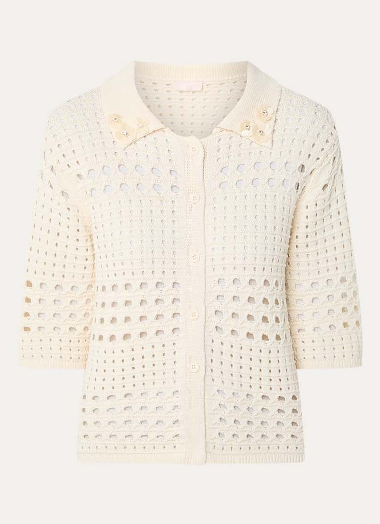 Liu Jo Dames Grofgebreid vest met opengewerkt dessin en pailletten in de kleur Creme