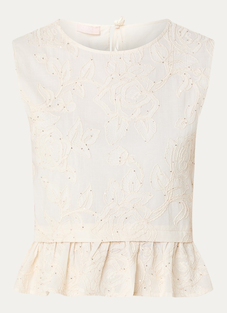 Liu Jo Dames Mouwloze top met bloemborduring en volant in de kleur Creme