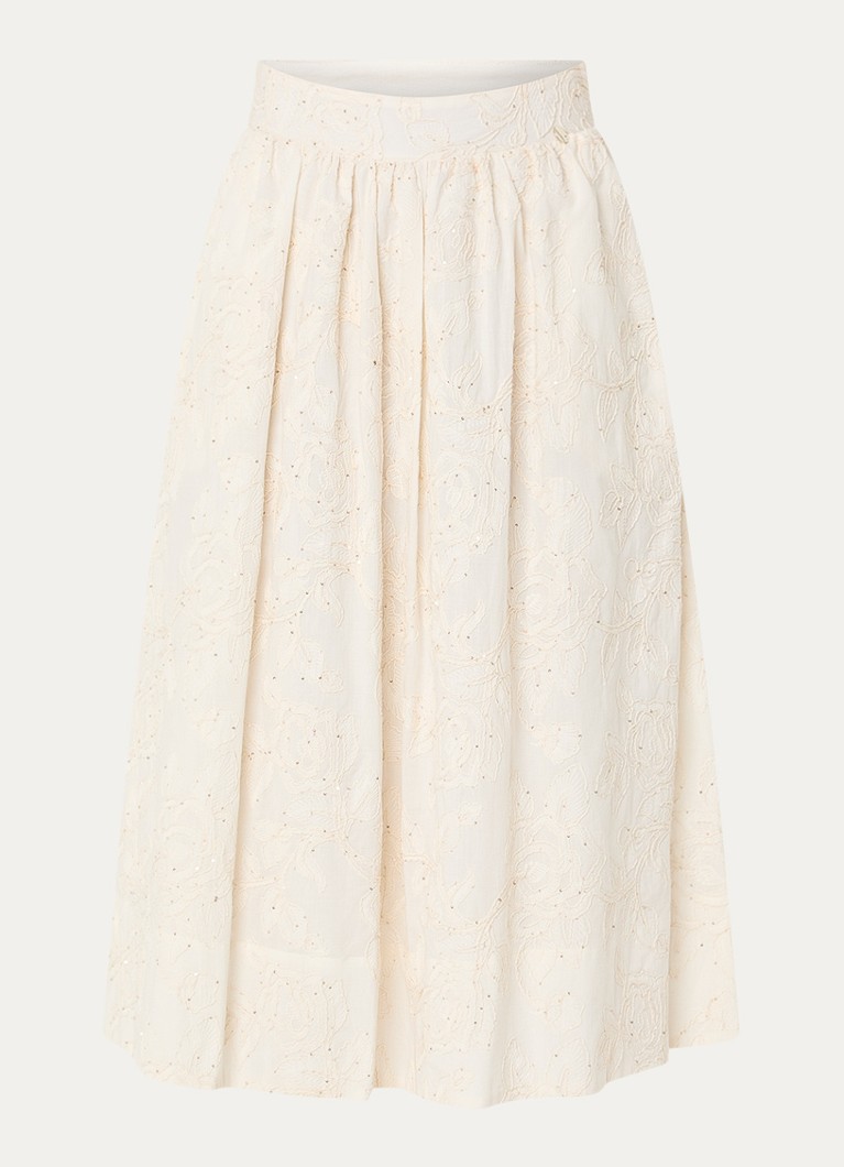 Liu Jo Dames Midi rok met bloemborduring in de kleur Creme