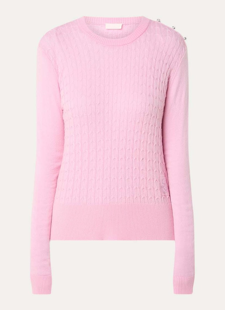 Liu Jo Dames Kabelgebreide pullover in wolblend in de kleur Lichtroze