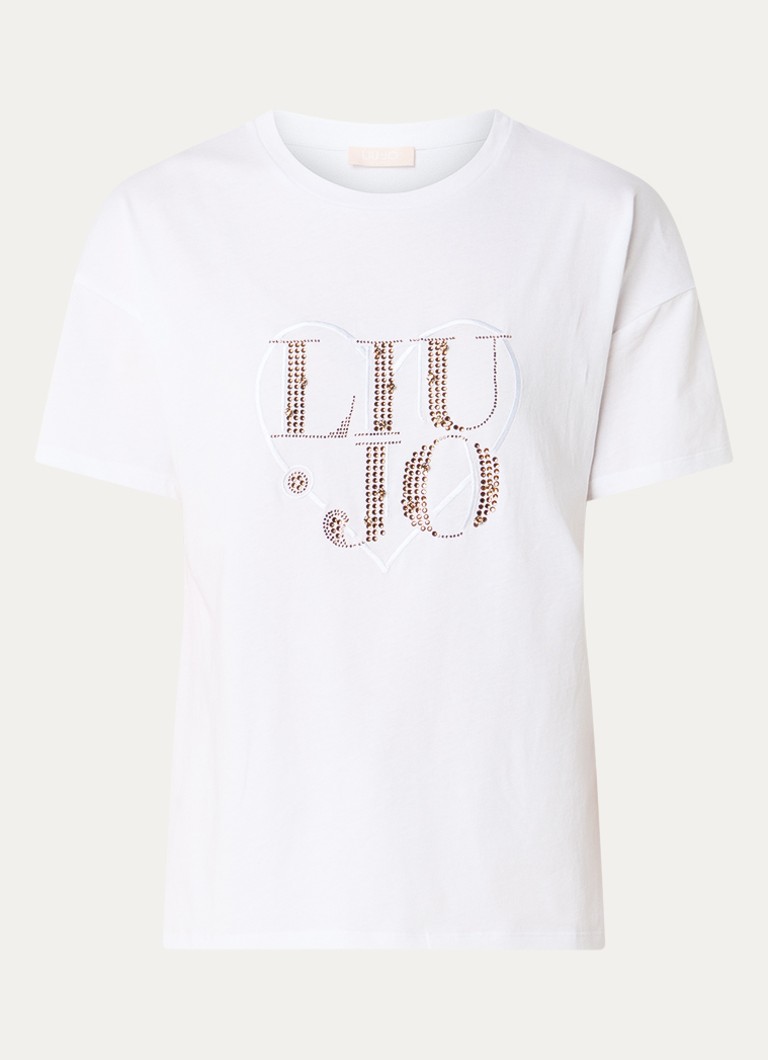 Liu Jo Dames T-shirt met logo en strass in de kleur Wit