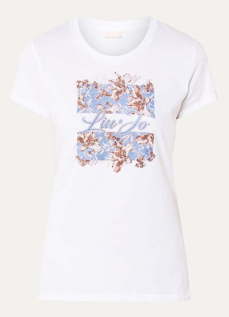 Liu Jo Dames T-shirt met logoprint en strass in de kleur Blauw