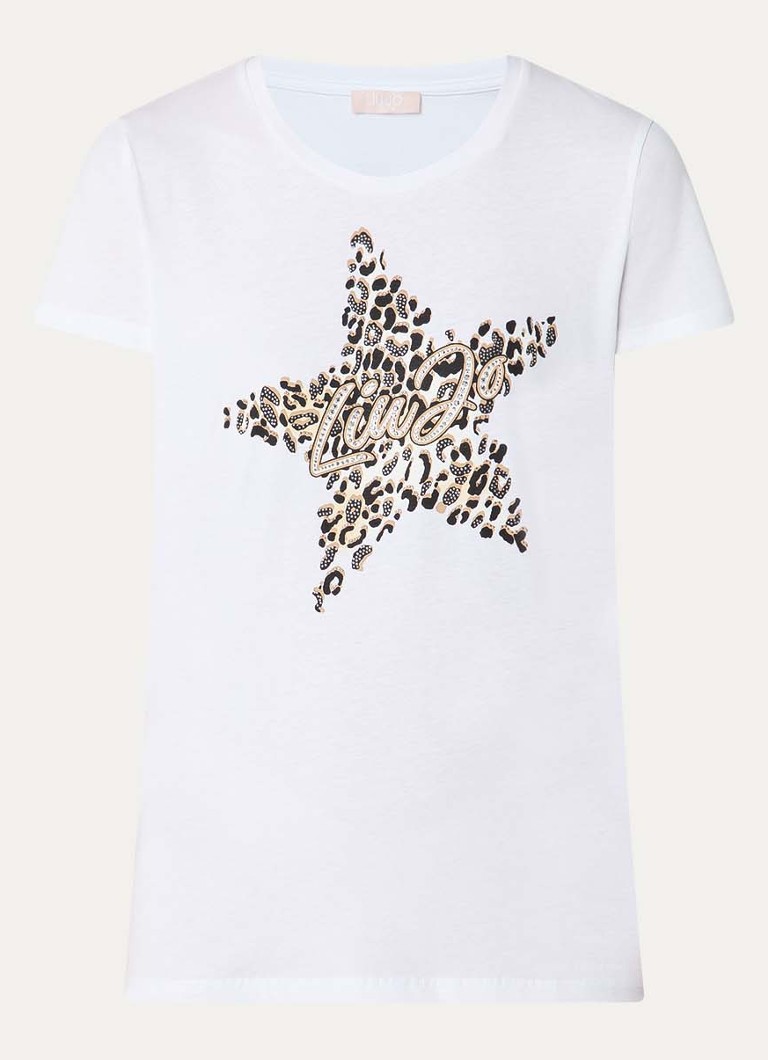 Liu Jo Dames T-shirt met logoprint en strass in de kleur Zand