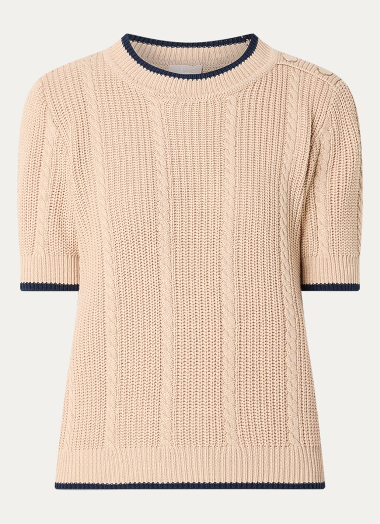 Liu Jo Dames Grofgebreide top met sierknopen in de kleur Camel