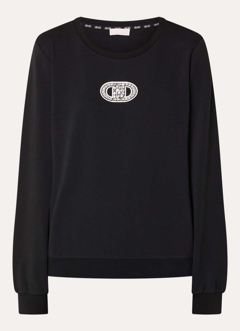Liu Jo Dames Sweater met logo en strass in de kleur Zwart