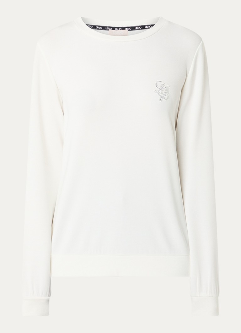 Liu Jo Dames Sweater met logo en strass in de kleur Wit