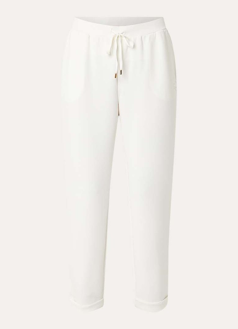 Liu Jo Dames High waist tapered fit broek met logo en strass in de kleur Gebroken wit