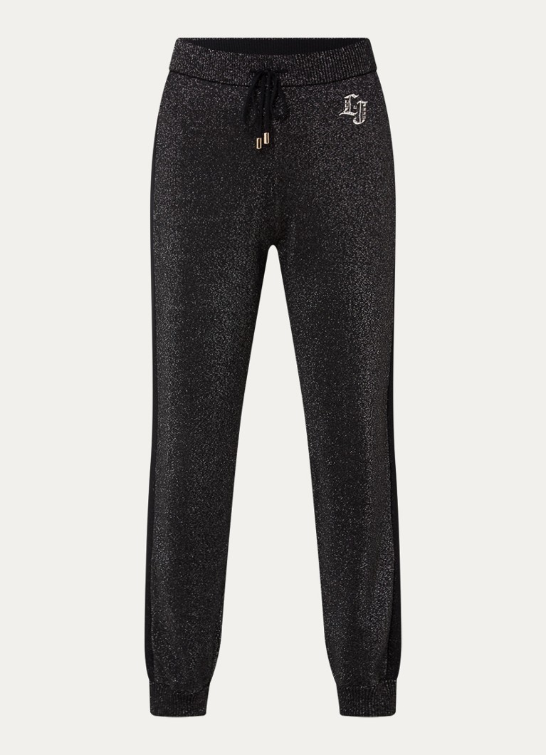 Liu Jo Dames High waist tapered fit joggingbroek met lurex en trekkoord in de kleur Zwart