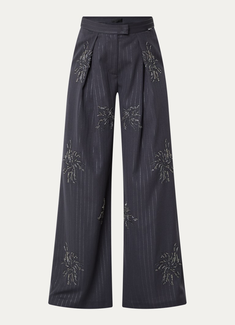 Liu Jo Dames High waist wide fit pantalon met strass in de kleur Grijs