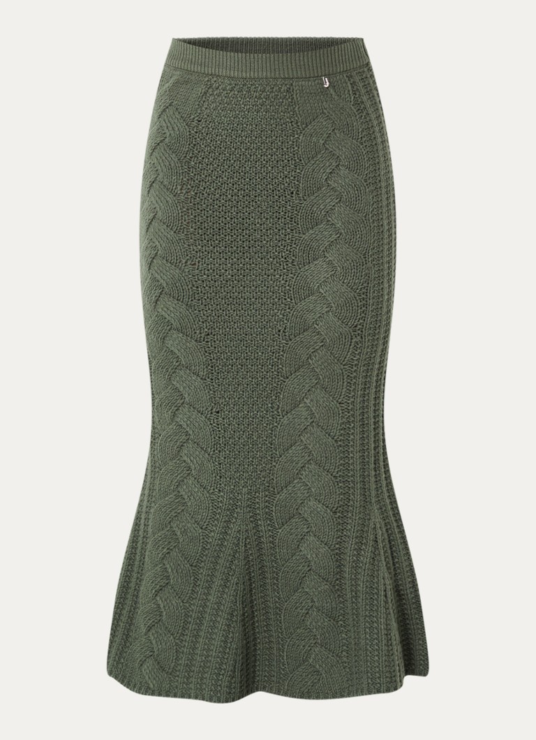 Liu Jo Dames Kabelgebreide midirok in wolblend in de kleur Donkergroen