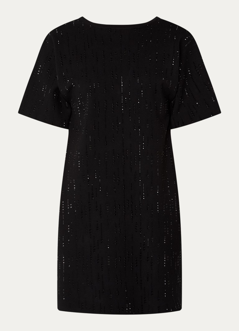 Liu Jo Dames Mini jurk met boothals en strass in de kleur Zwart