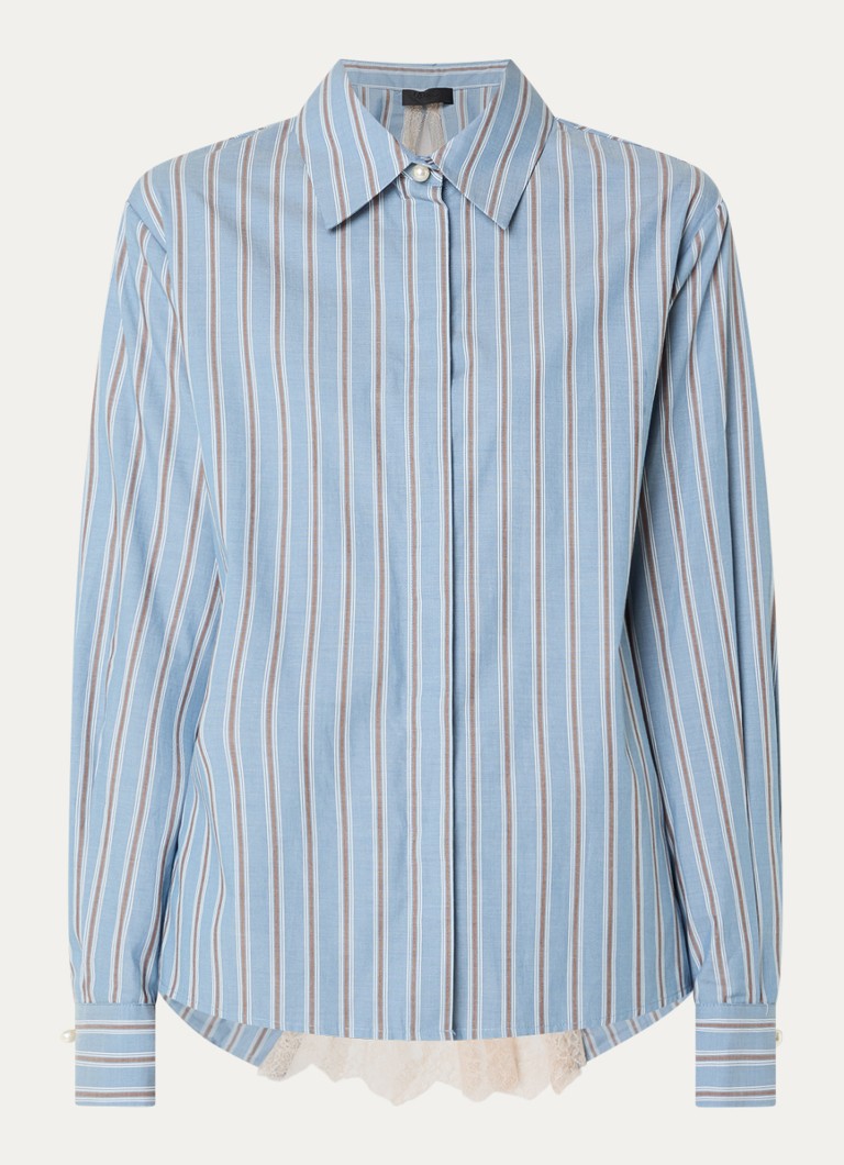 Liu Jo Dames Blouse met details van kant en rugdecolleté in de kleur Staalblauw