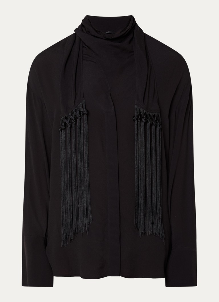 Liu Jo Dames Blouse met sjaalkraag en franjes in de kleur Zwart