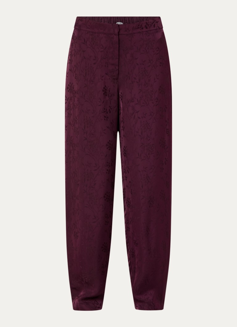 Liu Jo Dames High waist loose fit broek van satijn met print in de kleur Aubergine