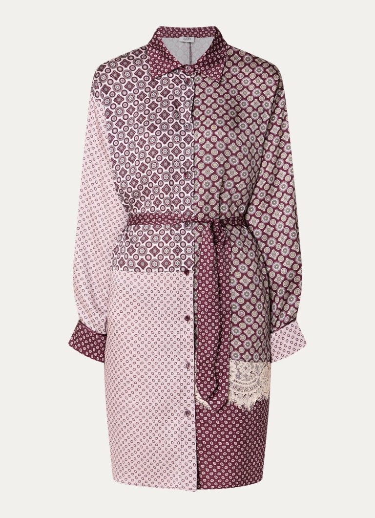 Liu Jo Dames Mini blousejurk met strikceintuur en print in de kleur Aubergine