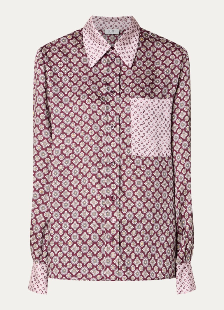 Liu Jo Dames Blouse van satijn met print in de kleur Aubergine