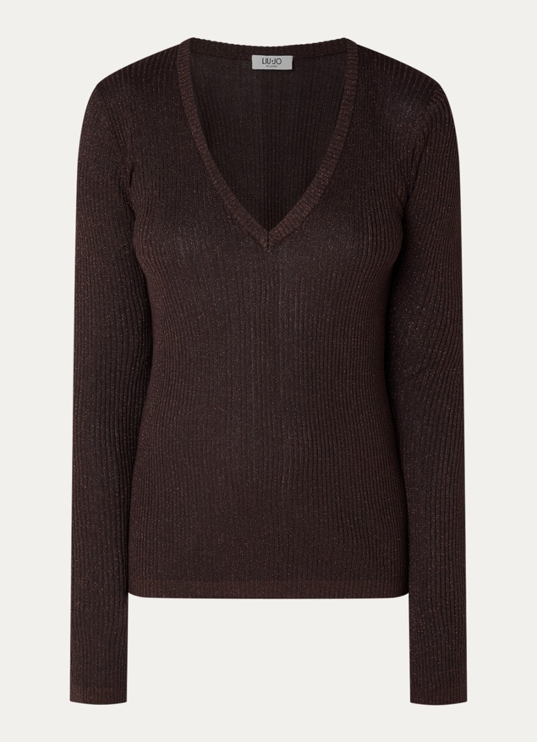 Liu Jo Dames Fijngebreide pullover met V-hals in de kleur Donkerbruin